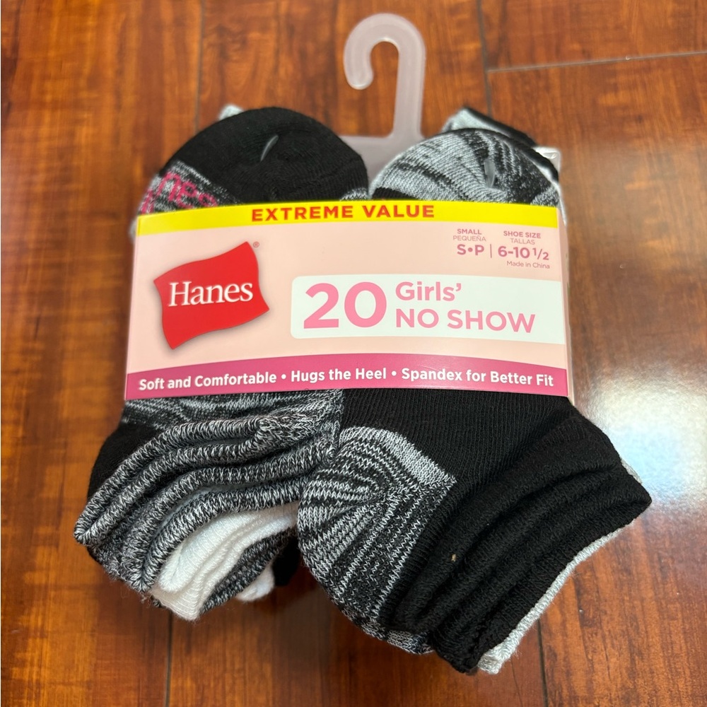 Kids Hanes 20 Pack Girls’ NO SHOW socks